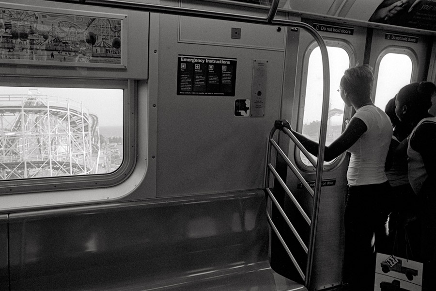 Q train, with a view over Coney Island.