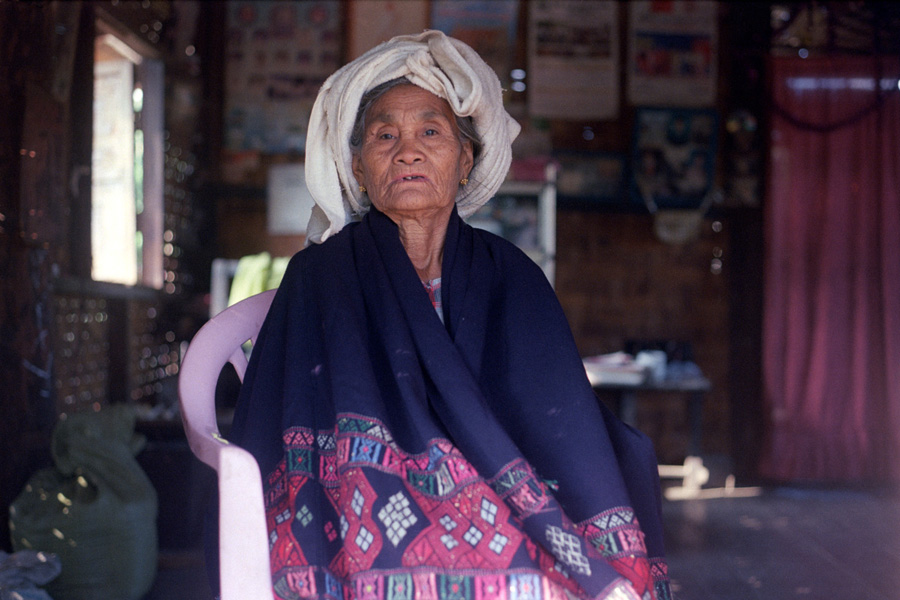 Thamanthi, Chindwin River 2014: Elderly woman from a dwindling Chin tribe called Bugi, in a village outside of Thamanthi.