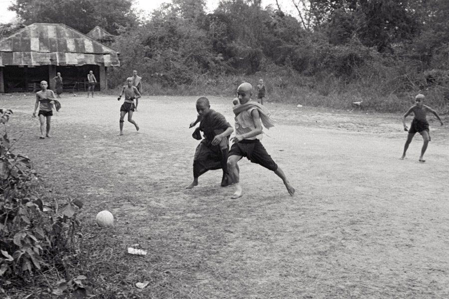 Hsipaw, Northern Shan State 2011: novices (young monks) playing football.