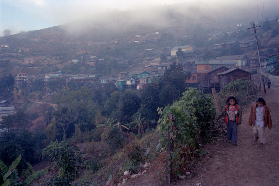 Tonzang village, Northern Chin State 2014: early morning in this large village in remote, mountainous Chin State. Before 2013, permits were still required to visit this region.