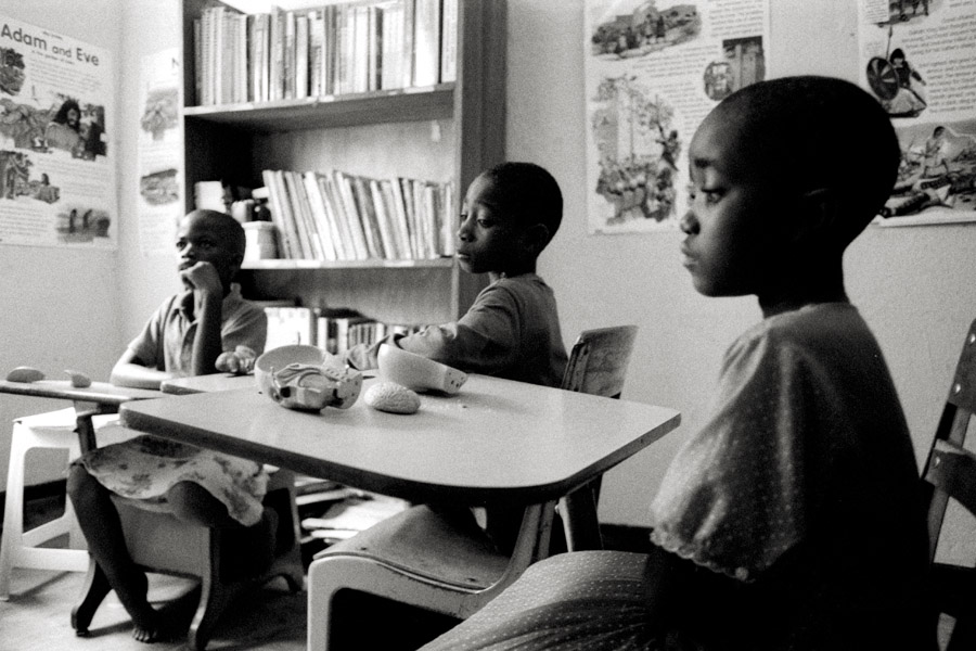 Kande Beach, Malawi 2008: students view a human body anatomy model, part of a health course taught at We Are One Malawi's day camp in 2008. We Are One Malawi raises educational funds for students in the Mzuzu region where NGOs are uncommon. Please view the website for more details. 